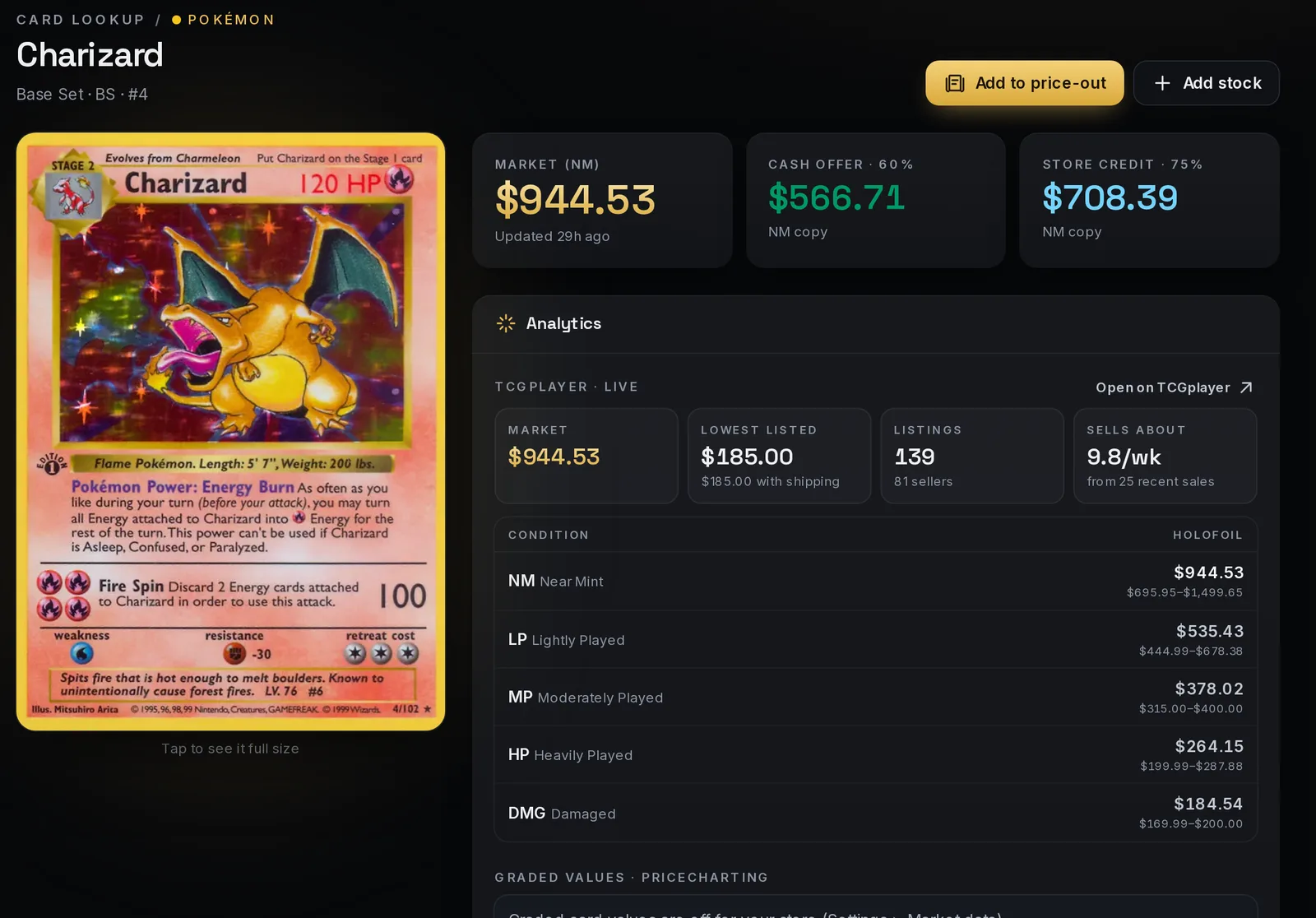 Absolute TCG card detail screen